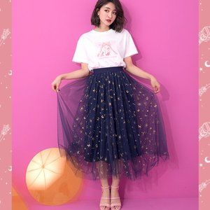 Grace Gift Sailor Moon Long Skirt Beige Only